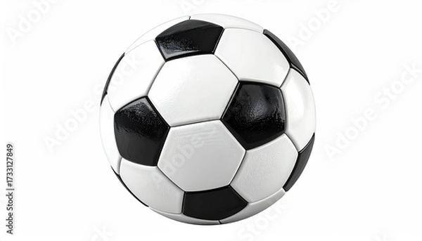 Fototapeta Close-up of a standard spherical sports ball, black and white, on a bright background