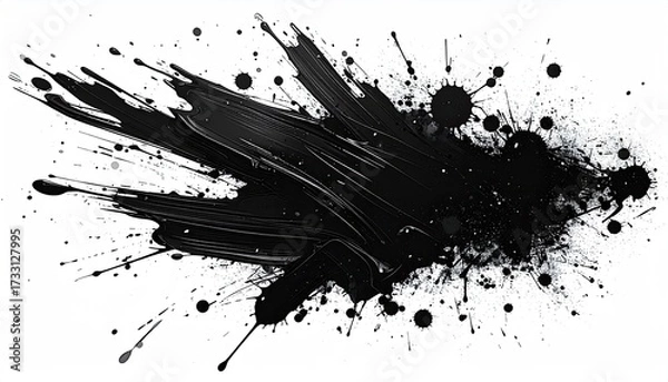 Fototapeta Black paint explodes across a white backdrop, creating a dynamic, abstract form