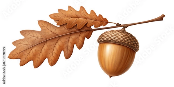 Fototapeta Realistic Autumn Oak Acorn with Leaves Isolated on Transparent Background
Detailed Brown Acorn and Oak Leaves Illustration in Fall Colors