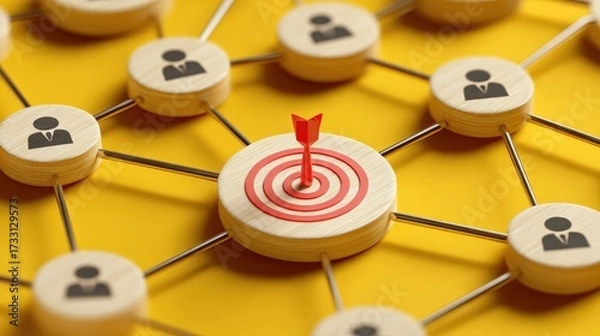 Fototapeta Targeting Success Through Connection in a Network of Wooden Circles and Icons