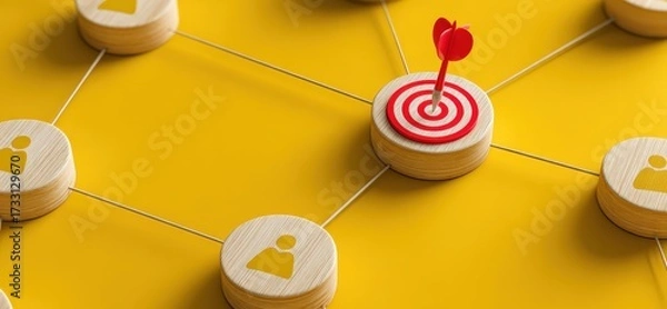 Fototapeta Concept of Target Audience with Target and People Icons on Yellow Background