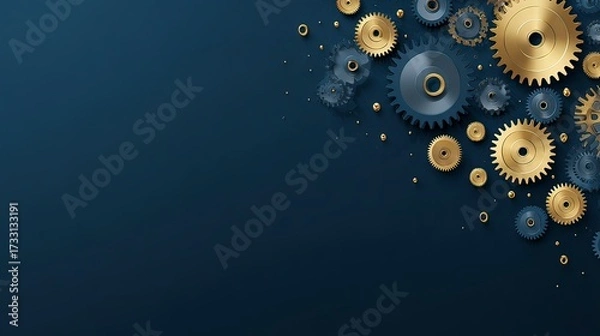 Fototapeta Abstract Metallic Gears on Dark Blue Gradient Background