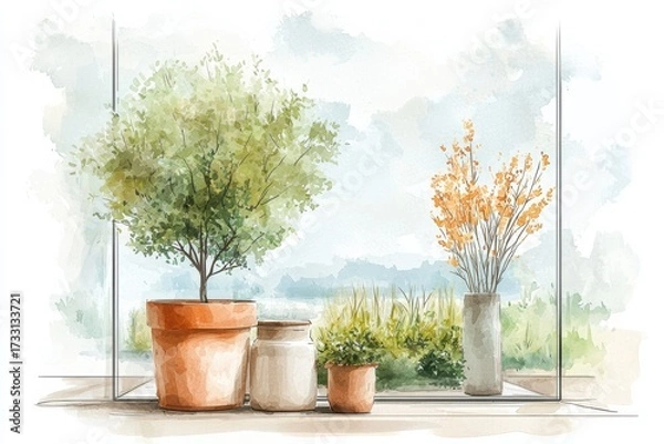Fototapeta Exploring Artistic Windows to Nature in Watercolor Painting and Business Innovations
