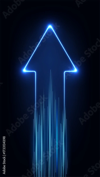 Fototapeta neon arrow glowing with futuristic light streaks in dark background symbolizing technology progress business growth digital success abstract energy and innovation concept illustration