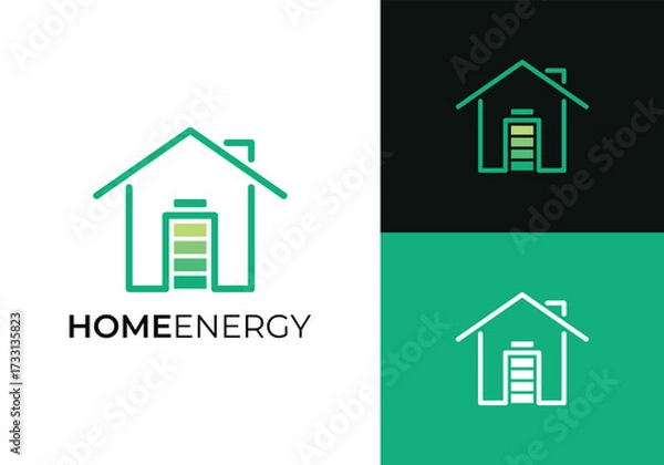 Fototapeta This is an home energy logo by combining a simple house and a battery. This logo is suitable for energy house, green house, solar energy, and the like.
