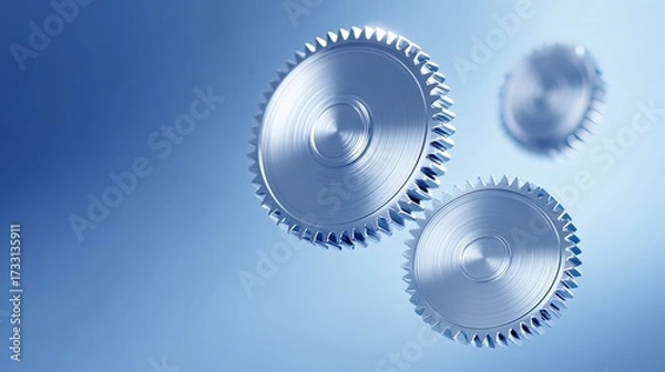 Fototapeta Metallic Gears on Abstract Blue Gradient Background