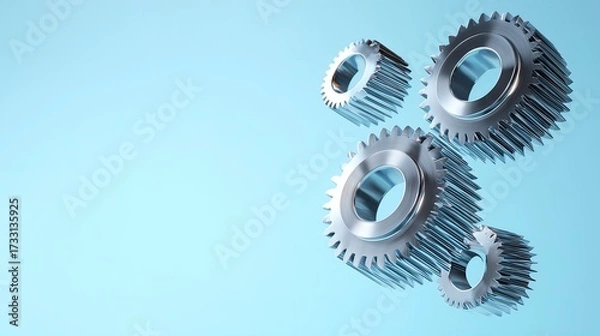 Fototapeta Metallic Gears on Abstract Blue Gradient Background