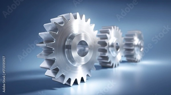 Fototapeta Metallic Gears on Abstract Blue Gradient Background