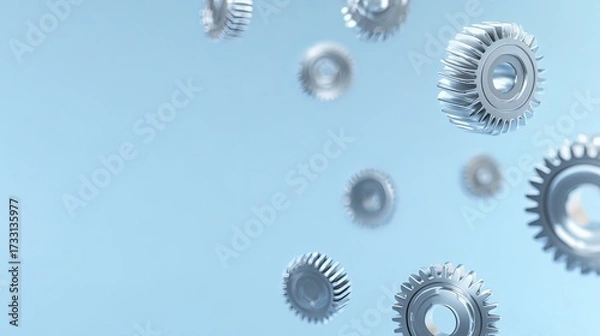 Fototapeta Metallic Gears on Abstract Blue Gradient Background