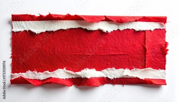 Obraz Rectangular, layered, red and white paper with rough edges, close-up on white