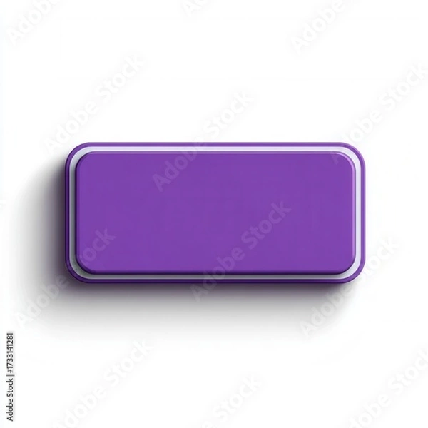 Fototapeta flat style rectangular button, white background, purple color, minimal shadow, crisp
