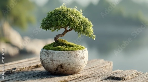 Fototapeta Illuminating Data Insight: The Magical Bonsai Tree Blending Nature with Analytics for Business Growth