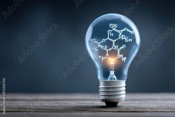 Fototapeta A Bright Idea: The Interplay of Light Bulbs and Molecular Formulas in Modern Pharmaceutical Innovation