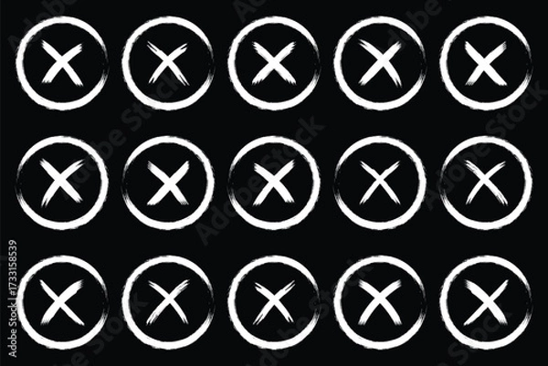 Fototapeta Check tick mark icon set, hand drawn doodle cross box x symbol set.  check mark brush stroke isolated. eps 10