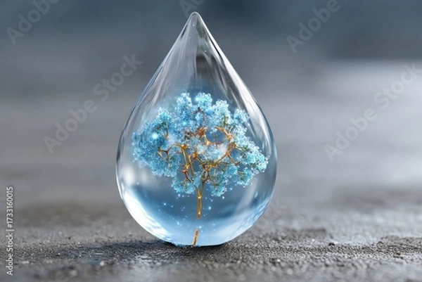 Fototapeta Exploring the Invisible: A Pristine Droplet with a Glowing Tree Inside Represents Modern Drug Discovery