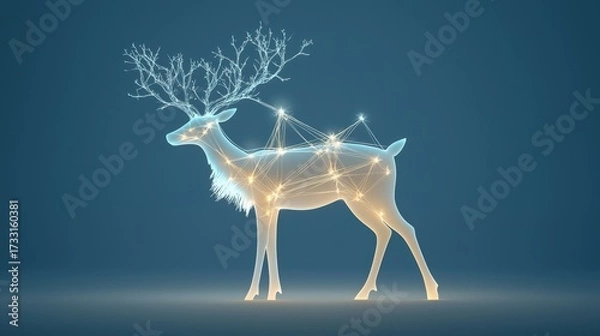 Fototapeta Exploring the Intersection of Kitsch and Modernity in Christmas 2025: A Reindeer with a Tree on Its Antlers