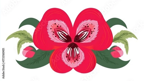 Obraz A delicate pink butterfly illustration with a floral pattern is isolated on a white background