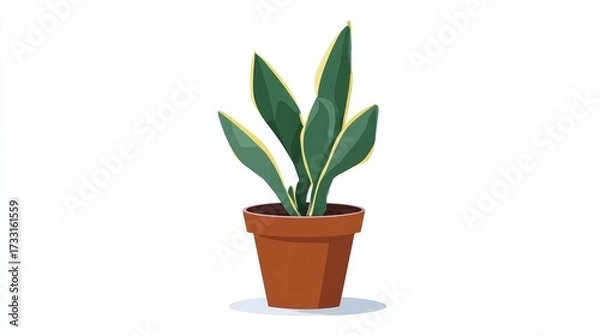 Obraz A potted snake plant with green and yellow striped leaves in a terracotta pot.