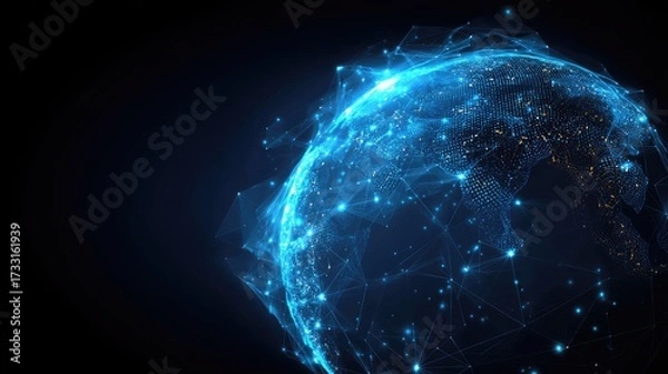 Fototapeta Digital Globe with Glowing Connections – Futuristic World Network