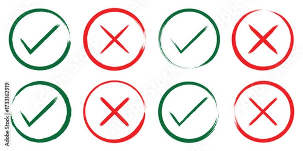 Fototapeta Brush Style Check Mark and Cross Symbols. Check mark and cross mark. Grunge brush hand draw Yes and no icon. eps 10