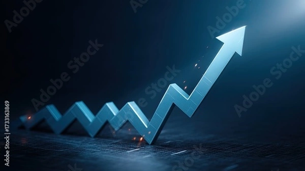 Fototapeta 3D Financial Graph with Upward Arrow – Blue Infographic Style