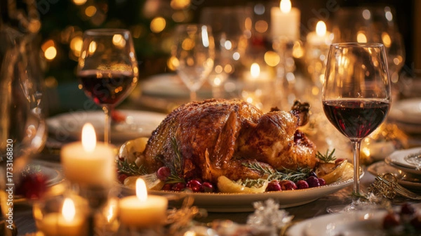 Obraz ローストチキン華やかなクリスマスディナー