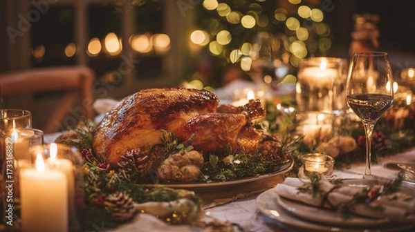 Obraz ローストチキン華やかなクリスマスディナー