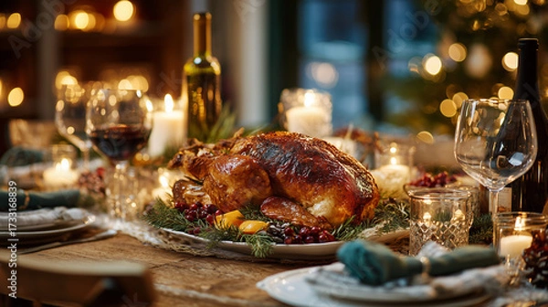Obraz ローストチキン華やかなクリスマスディナー