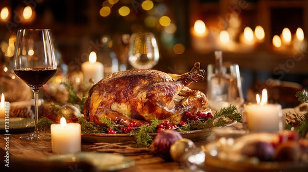 Obraz ローストチキン華やかなクリスマスディナー
