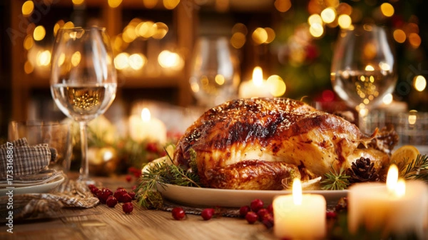 Obraz ローストチキン華やかなクリスマスディナー