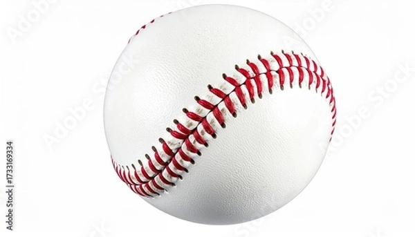 Obraz Isolated white baseball with red stitching, casting a slight shadow, on white background