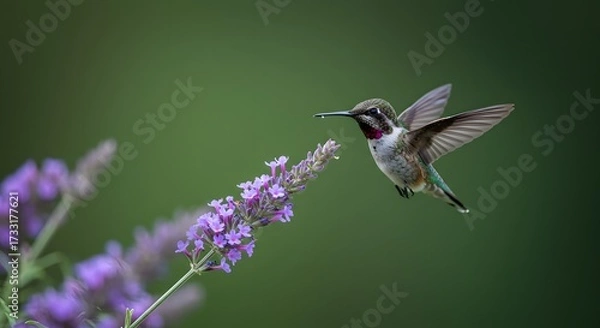 Obraz Hummingbird Hovering Near Lavender Flowers