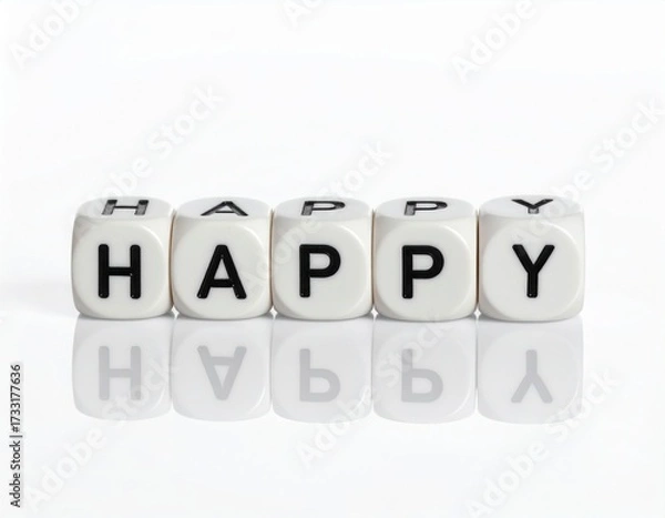 Fototapeta Word with dice on white background - HAPPY
