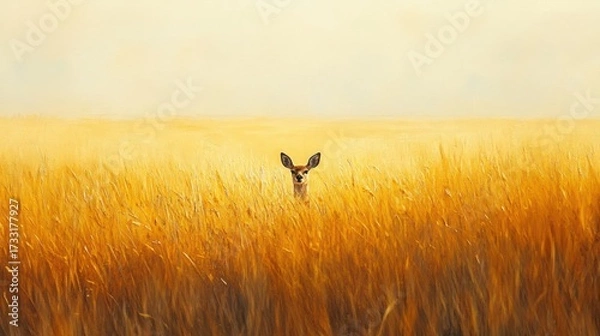 Obraz Deer in golden field under warm sunlight nature wildlife