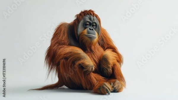 Fototapeta Orangutan portrait against a neutral background capturing primate details