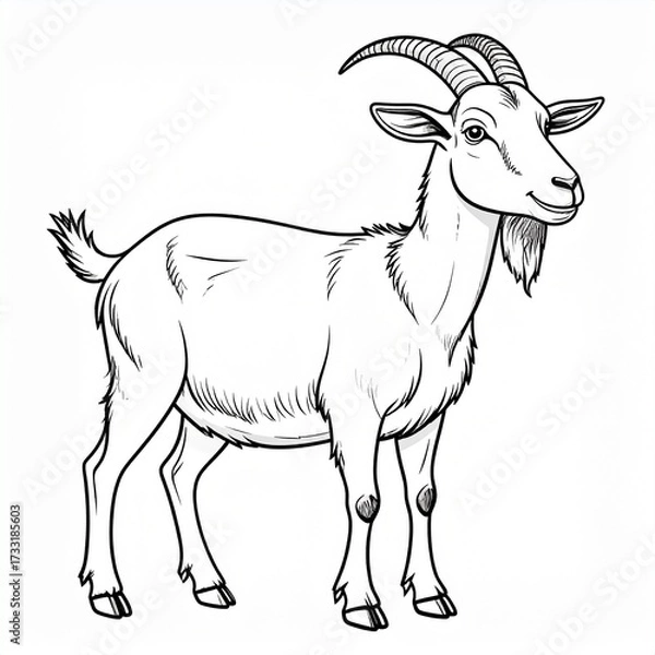 Fototapeta Illustration of a goat standing with horns and a beard.