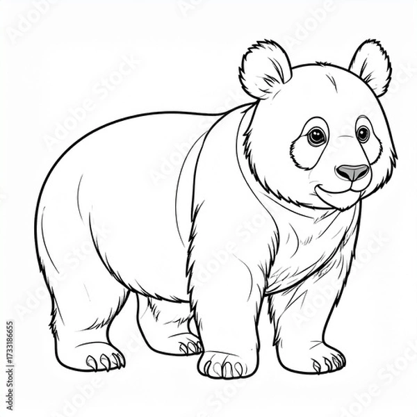 Fototapeta A detailed black and white line drawing of a giant panda standing on all fours, showcasing its distinctive markings.