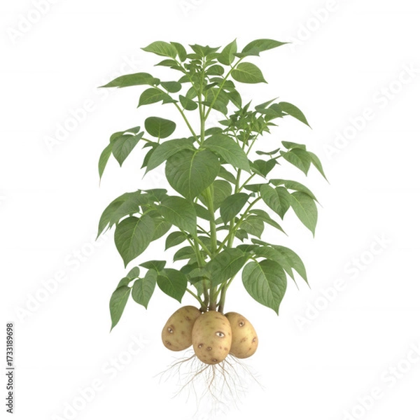 Fototapeta Green leafy plant with tubers and roots isolated on a transparent background leaves stems