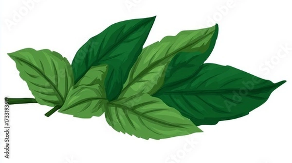 Fototapeta A cluster of vibrant green leaves on a stem, suggesting freshness and nature.