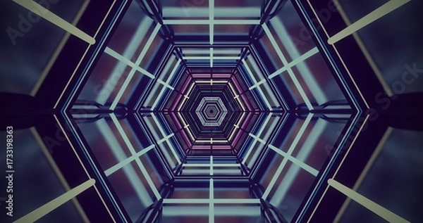 Obraz Vibrant geometric tunnel with neon lights and modern design