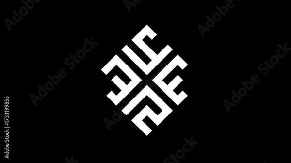 Fototapeta Geometric white symbol on black background design element for multiple uses