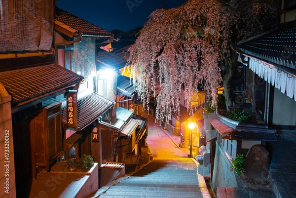 Obraz 春のライトアップされた桜