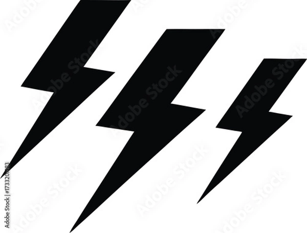 Obraz lightning bolt weather element silhouette vector, nature energy icon illustration
