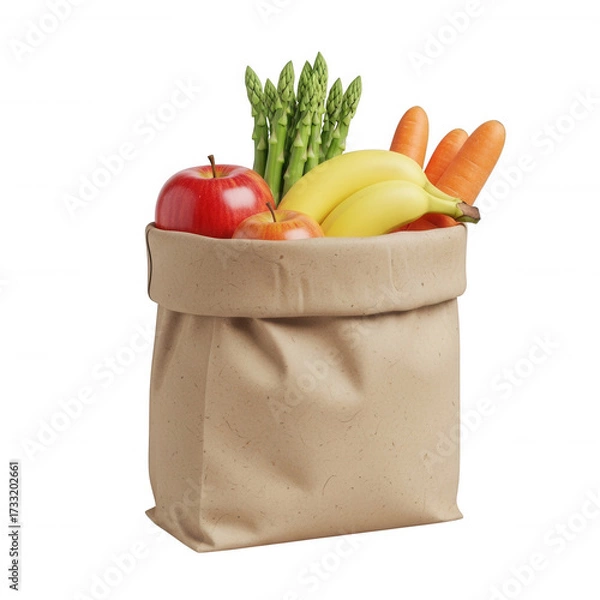 Fototapeta Brown paper bag filled with fresh produce isolated on a transparent background food fruit