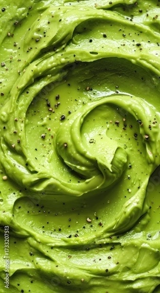 Obraz Creamy Green Avocado Guacamole Dip with Black Pepper Seasoning Texture Background