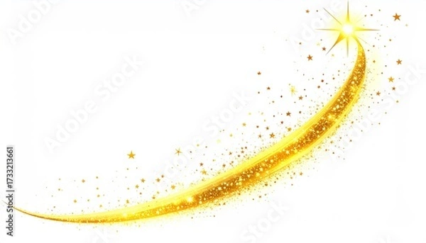 Obraz A bright yellow comet streaks across a white backdrop, leaving a glittering trail
