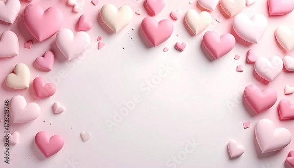 Obraz Pastel pink hearts of varying sizes and shades, scattered across a light background