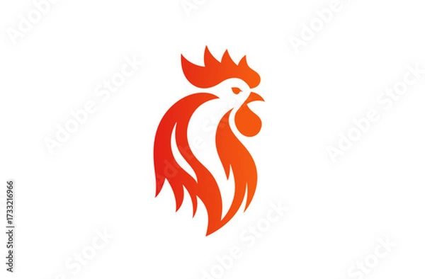 Obraz Vibrant fiery rooster head logo concept. Abstract red and orange chicken graphic design element, modern bird illustration.