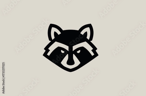 Obraz Graphic vector illustration of a minimalist raccoon head, an abstract black animal icon perfect for logos and branding.