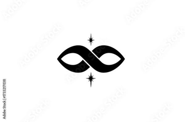 Obraz Stylized black infinity symbol graphic with twinkling stars, representing eternity, perception, and cosmic connection on a white background.